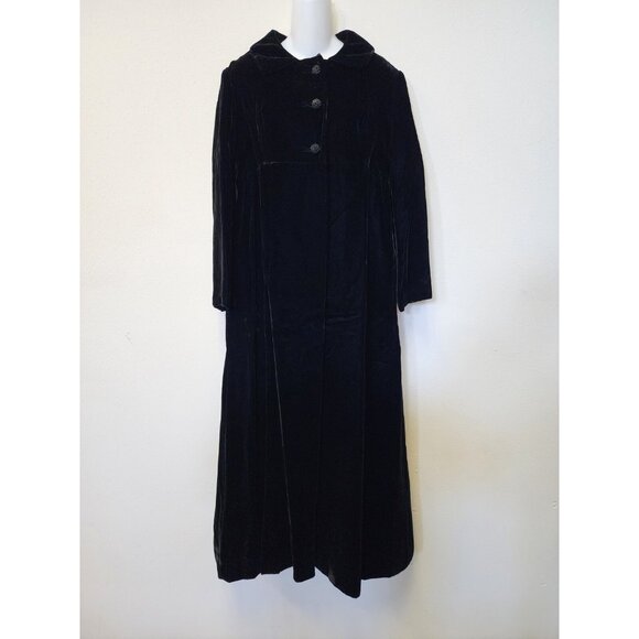 Black Velvet Jackets & Blazers - 1940s Coat Black Velvet Women Small Opera Wedding Long Vintage Evening